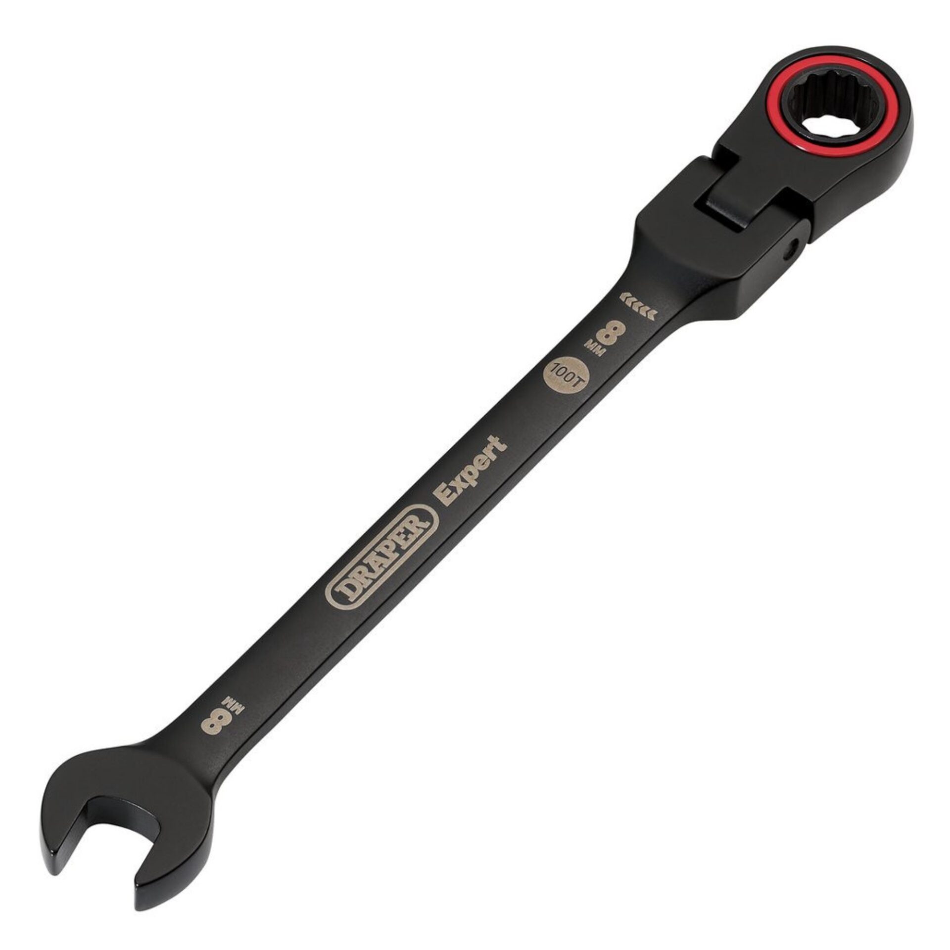 Draper Expert HI-TORQ® Metric Flexible Head Ratchet Combination Spanner, 8mm, Black