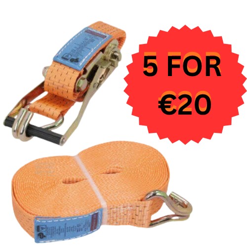 5 x 5 Mtr Heavy Duty Ratchet Straps (Orange)